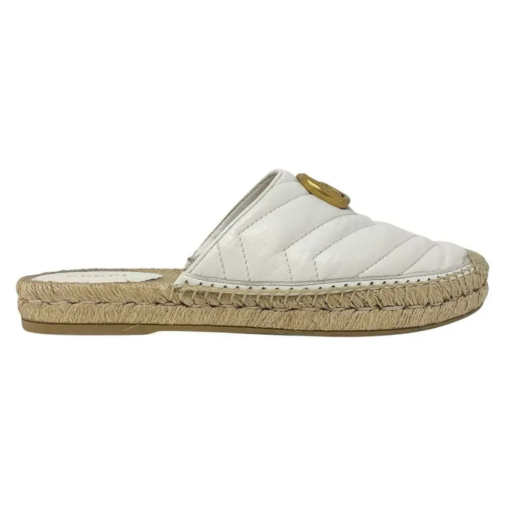 Gucci GG Marmont White Quilted Leather Espadrille Mules EU 37